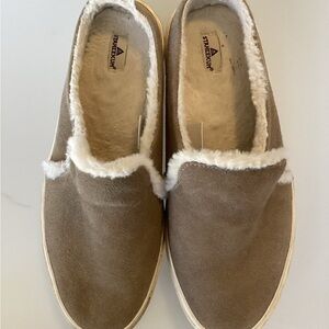 Staheekum Women's Camp Mule Sneaker Genuine Leather Fur Suede Slip On STONE-SZ 8